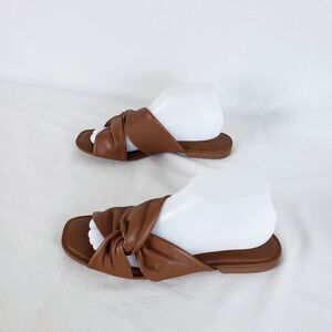Caslon Leather Slide Sandals Womens 9 Brown Minimalist Square Toe Vacation